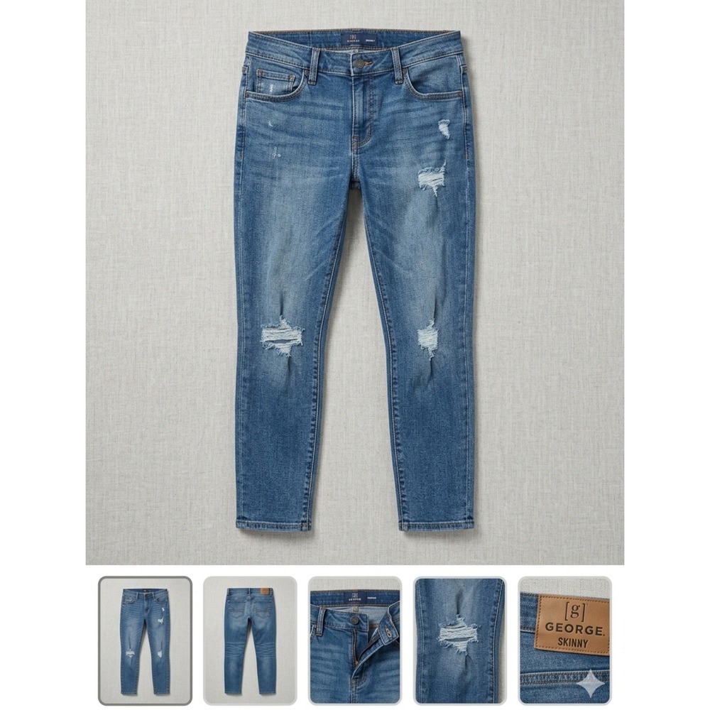 George Mens‎ Skinny Fit Distressed Ripped Denim Jeans Medium Wash 30x32